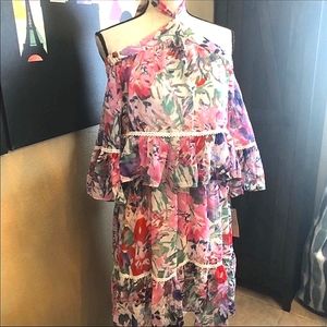 👗Rachel Roy NWT Floral Halter Pink Multi Colored Cold Shoulder Dress Size 4
